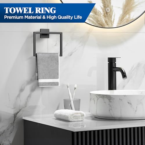 7-Pieces Matte Black Bathroom Hardware Accessories Set, SUS304 Stainless Steel, 16 Inch Bath Towel Bar Set, Towel Holder, Towel Racks for Bathroom Wall Mounted - color: Matte Black-7pcs