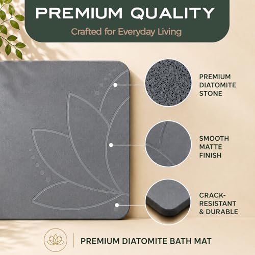 Stone Bath Mat for Bathroom – Diatomaceous Earth Bath Mat, Quick Dry Bathroom Stone Mat, Non Slip Bath Stone Mat 23.6”×15.4” | West Lotus by JapandiSpirit - color: West Lotus