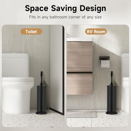 Black Toilet Brush and Holder，Extra Long Handled Toilet Brush for Bathroom，Stainless Steel Heavy Duty Toilet Bowl Brush,Deep Cleaning Modern Toilet Cleaner Brush -Space Saving - color: Black