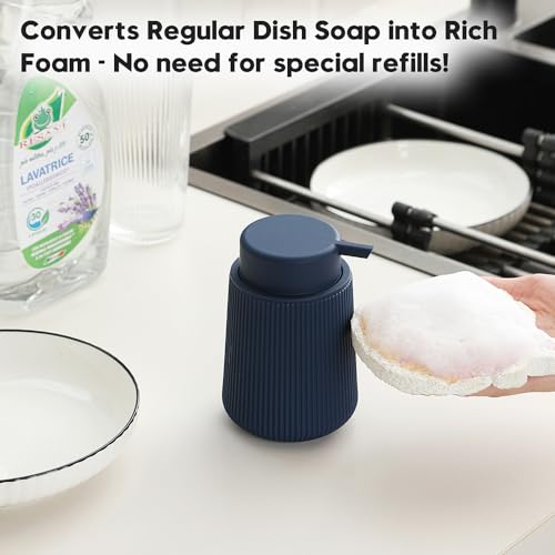 YAUKPH Striped Foaming Hand Soap Dispenser with Leak-Proof Pump for Bathroom and Kitchen Countertop 11oz Navy Blue - color: Blue, size: Foaming Dispenser