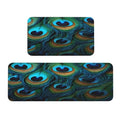 Peacock Green Feather Kitchen Rugs Mats Set of 2 Pcs Non-Slip Floor Mats Washable Runner Rugs Set for Bathroom Laundry Hallway Kichen Comfort Standing Mat - color: Peacock Green Feather