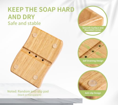 Wooden Soap Dish, Wavy-Shaped Soap Holder with 3 Draining Holes Design, Countertop Soap Saver for Shower/Bathroom/Sink/Kitchen, Self Draining Soap Tray Container, Natural - color: Natural