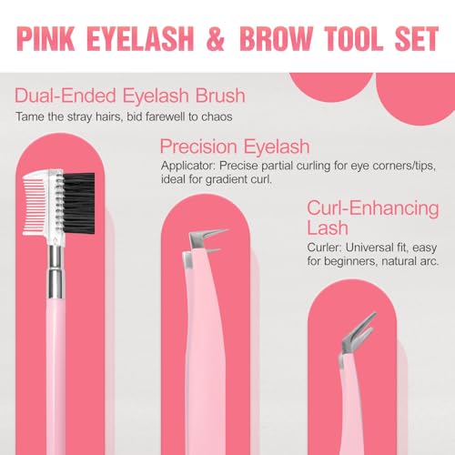 Eyebrow Kit, 17 in 1 Tweezers for Women Facial Hair, Hair Scissors with Comb, Eyebrow Trimmer, Brow Brushes, Hair Tools Travel Bag, Professional Grooming Tweezer Set - color: Pink