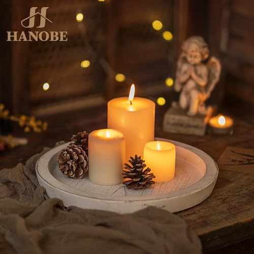 Hanobe Wooden Tray for Coffee Table: Candle Holder Plate Round Decorative Serving Tray - Vintage Table Centerpiece Rustic Farmhouse Home Decor - color: Rustic White