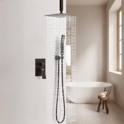 SunCleanse Rainfall Shower Faucet Set Oil Rubbed Bronze Shower Combo Set for Bathroom with High Pressure 10 inch Shower Head with Handheld Shower Valves Shower Head and Handheld Ceiling Mounted - color: Oil Rubbed Bronze, style: 10-ceiling