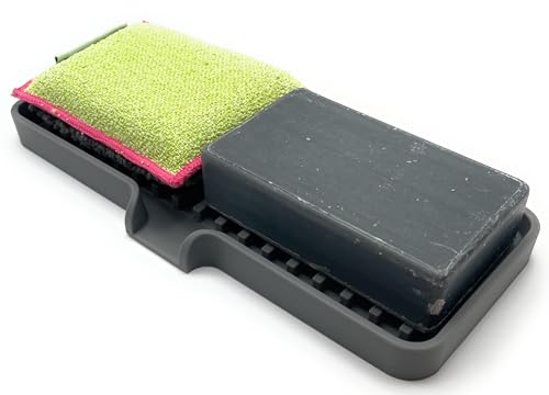 Silicone Soap Dish Tray and Sponge Holder with Drain Chute, Rectangular, Kitchen and Bathroom Sink Organizer (Grey, 9"x3.5") - color: Gray, size: (MD) 9"x3.5"