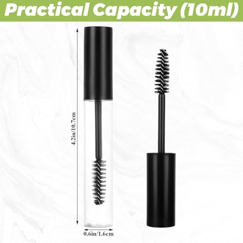 100 Pack Empty Mascara Tube and Wand, 10ml Eyelash Cream Container Bottle with Brush, Clear Refillable Mascara Tubes for Castor Oil & DIY Cosmetics, 100PCS Black