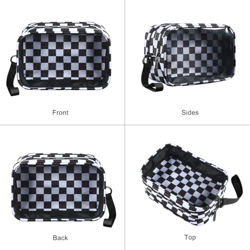 Clear Makeup Bag for Women, Double Zipper Travel Toiletry Cosmetic Bags, Portable Make up Bag Organizer Case Travel Essentials, Checkered - color: Checkered 166
