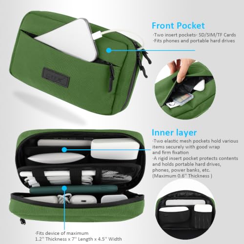 GOX Cable Organizer Travel Case, Water Resistant Electronic Accessories Pouch, All-in-One Versatile Tech Storage Bag for Charger, Cord, Phone, Hard Drive & Power Bank (Green) - color: Green