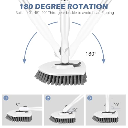 SetSail 4-in-1 Tile Tub Floor Scrubber with 52-inch Adjustable Long Handle Shower Cleaner Brush Comes with Floor Scrub Brush and 3 Replacement Brush Heads for Cleaning Bathroom Tub Tile, White Grey - color: White Grey, size: 2 Pads + Floor Brush