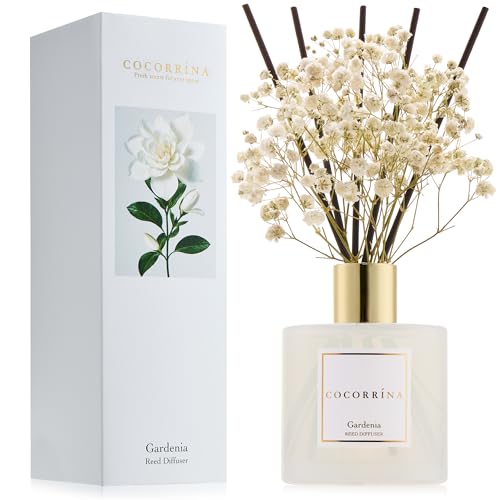 COCORRÍNA Reed Diffuser - Gardenia 6.7 Fl.oz Reed Diffuser Set with Sticks & Preserved Baby's Breath, Reed Diffuser for Home Bathroom Shelf Decor - size: 6.7 Ounce/1pack
