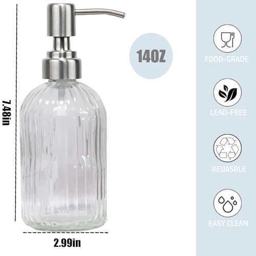 14Oz Clear Soap Dispenser Bathroom, Glass Hand Soap Dispensers with Stainless Steel Pump, Refillable Dish Soap Dispenser for Kitchen, Countertop Soap Dispensers - color: Clear Vertical