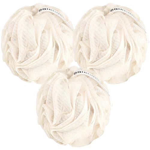 MainBasics Shower Loofah Sponge Pouf, Set of 3, Seaweed Infused | Soft Mesh Body Scrubber and Bath Sponge for Gentle Exfoliation, Rich Lather, and Everyday Shower Use - style: Seaweed