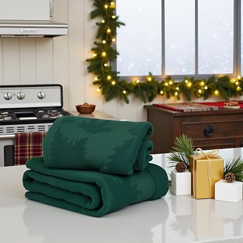 2 Pack Christmas tree Hand Towels 100% Cotton Jacquard holiday Kitchen dish Towels Retro Neutral Dark Green Bathroom Towels Set gift Seasonal Xmas Winter Bathroom Decor (Dark Green Christmas tree) - color: Dark Green Christmas Tree