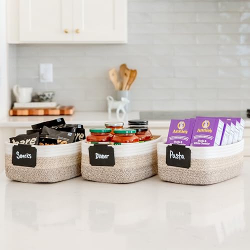 NaturalCozy 11.8"x8"x4.5” Storage Baskets for Shelves 3 Pack | Cotton Rope Woven Small Baskets for Organizing | Small Storage Bins for Nursery, Bathroom, Closet, Cube Shelf, Decorative, Gift Basket - color: 3-Tone Brown, size: 11.8" x 8" x 4.5"