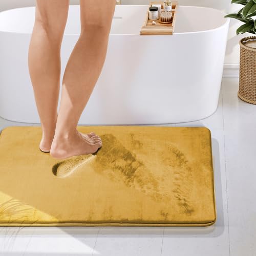 Clara Clark Bathroom Rugs, Velvet Memory Foam Bath Mat, Non-Slip Bath Rugs, Machine Wash, Dries Quickly, Ultra Soft Plush Bath Mats for Bathroom, - color: Camel Gold, style: 24 x 36