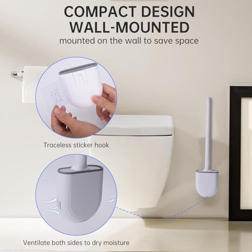 RV Silicone Toilet Brush with Holder, Drill-Free Wall Mounted Toilet Bowl Cleaner, Anti-Drip Anti-Roll Compact Brush for RV Camper & Small Bathroom (Green) - color: Green