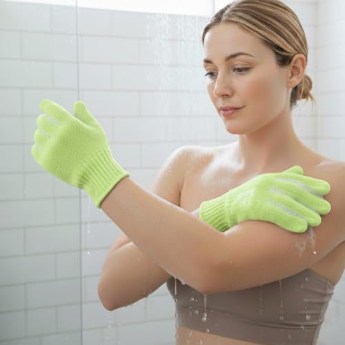 Exfoliating Glove for Shower-Body Exfoliator Scrub Gloves,Shower Gloves for Scrubbing Dead Skin,for Women Men Bath Spa - color: Green