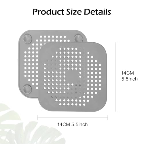 2 Pack Drain Hair Catcher Silicone Bathroom Accessories Square Drain Cover for Shower,Easy to Install Suit for Bathroom,Bathtub,Kitchen, Grey
