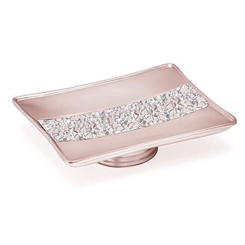 Zahari Home Sinatra Soap Dish Unique Design Stylish Bling Glass Mosaic Décor Soap Bar Holder, Blush - color: Sinatra Blush