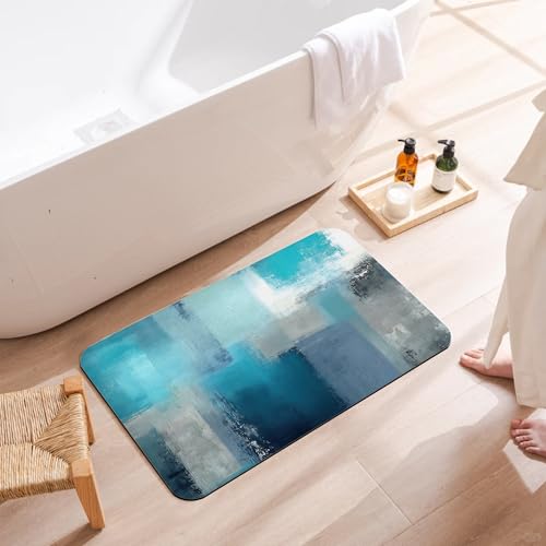 Abstract Blue Grey Bathroom Rugs, Non Slip Quick Dry Rustic Bath Mats for Bathroom, Super Absorbent Diatomaceous Bathmat for Home Kitchen Thin Floor Doormat 17 X 29.5 Inch - color: Abstract Blue Grey