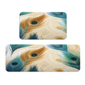 Peacock Blue Feather Pattern Kitchen Rugs Mats Set of 2 Pcs Non-Slip Floor Mats Washable Runner Rugs Set for Bathroom Laundry Hallway Kichen Comfort Standing Mat - color: Peacock Blue Feather Pattern