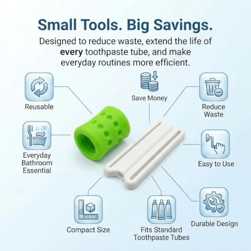 Toothpaste Refill Adapter & Toothpaste Tube Squeezer Combo Pack – Reusable Toothpaste Tube Connector Transfers Remaining Toothpaste Between Tubes – Reduce Waste, Save Money & Get Every Last Drop