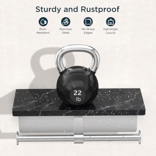 FORIOUS Double Toilet Paper Holder with Shelf, Wall Mount Tissue Roll Holder for Bathroom, 304 Stainless Steel Commercial Toilet Tissue Dispensers with Phone Shelf (1, Stainless Steel-Marble) - color: Stainless Steel-marble