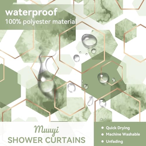 4Pcs Sage Green Geometric Shower Curtain Set, Neutral Modern Art Deco Shower Curtain with Hooks, Elegant Trendy Simple Bathroom Sets with Shower Curtain and Rugs, 71 * 71in - color: Green
