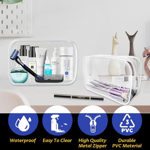 16 Pieces Clear Makeup Bags Bulk, TSA Approved Toiletry Bag for Travel, PVC Waterproof Cosmetic Pouches Clear Pouch with Zipper for Men and Women Carry-on Travel Essentials Cosmetic Bags (White-M) - color: White-M