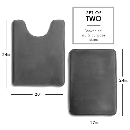Clara Clark Bathroom Rugs, Velvet Memory Foam Bath Mat, Non-Slip Bath Rugs, Machine Wash, Dries Quickly, Ultra Soft Plush Bath Mats for Bathroom, - color: Dark Grey, style: 17 x 24 + Contour