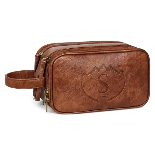 Dad Birthday Gifts for Husband Men,Personalized Leather Toiletry Bag,Father Day Gift from Daughter Wife,Engraved Shaving Bag for Groomsmen Anniversary,Thanksgiving Christmas Valentine's Day-Browm S - color: Brown