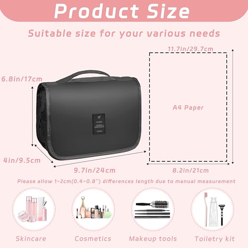 Toiletry Bag Travel Bag with Hanging Hook, Waterproof Capacity Hanging Multifunctional Makeup Bag for Toiletries, Portable Cosmetic Bag Travel Organizer for Women and Men(Black Pure) - color: A1-Black Pure