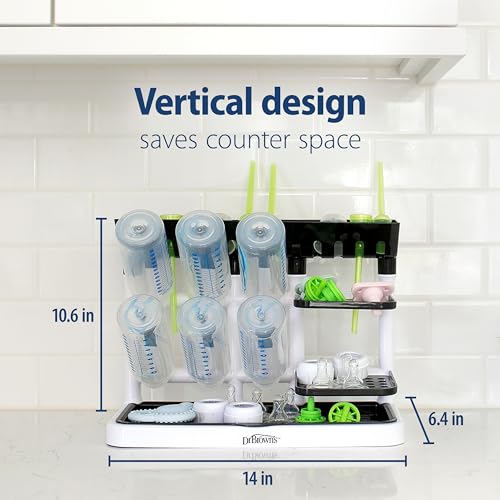 Dr. Brown's Drying Tower, Stand-Up Drying Rack, Countertop Baby Bottle Drying with Organized Storage for Baby Essentials, Space Saving Vertical Rack, Blue/White - style: Blue/White Rack