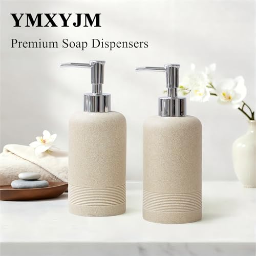 YMXYJM 2pcs/Set Hand Soap Dispenser Sets - 10.8oz Refillable Resin Liquid Soap Dispensers with Rust-Proof Pump for Bathroom Countertop or Kitchen, Beige - color: Beige
