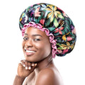 mikimini Rainforest Large Shower Caps Pack of 2, Shower Cap for Women Long Hair with Pink Lace, Reusable Waterproof Shower Hat for Girls - size: X-Large (Pack of 2)