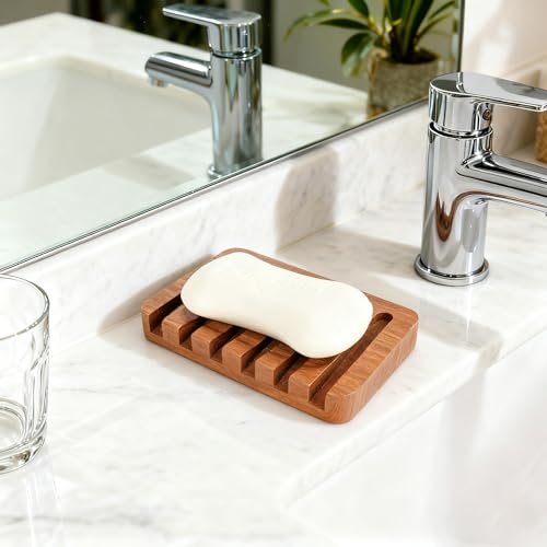 Teak Wood Soap Dish - Bar Soap Holder & Soap Saver for Shower, Bathroom, Sink, Kitchen & Countertop (2)