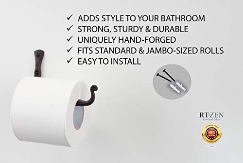 RTZEN Bathroom Toilet Paper Holder - Handcrafted Rustic Wrought Iron Wall Decor Toilet Roll Holder - Black Matte Wall Mount Bar for Modern Farmhouse Bathroom Decor - style: Classic