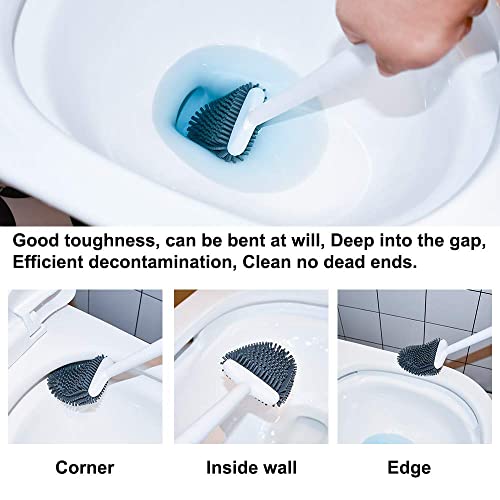 Sellemer Toilet Brush and Holder Set for Bathroom, Flexible Toilet Bowl Brush Head with Silicone Bristles, Compact Size for Storage and Organization, Ventilation Slots Base (2 Pack, Pearl White) - color: Pearl White-2pcs