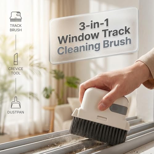 3 in 1 Groove Cleaning Brush, 2026 New Window Track Cleaning Tool with Hard Bristles and Hidden Scraper, Multifunctional Crevice Brush for Sliding Door Track, Window Seal, Sill, Kitchen (Orange) - color: Orange