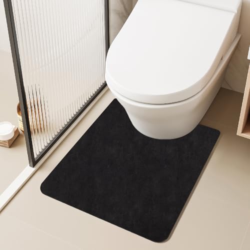 TYUU Toilet Rug, Thin Toilet Rugs U Shaped Washable Non Slip Absorbent Quick Dry Low Pile Toilet Mat, 20"x24" U Shape Black - color: Black, size: 1'8" X 2' (U-Shape)