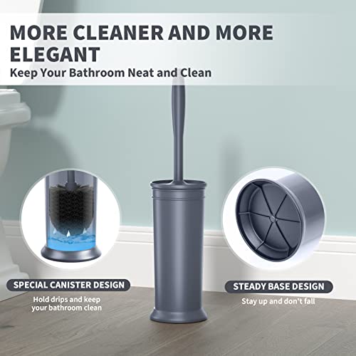 Toilet Brush and Holder 2 Pack, Toilet Bowl Brush with Extra Long Handle, Toilet Scrubber and Covered Holder, Toilet Brushes for Bathroom-Space Saving, Covered Brush, Durable, Deep Cleaning(Grey) - color: Gray