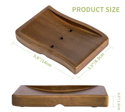 Wood Self-Draining Bar Soap Holder, Soap Dish with Draining, 3 Holes Design Keep Soap Saver Tray/Sponge Holder Dry, Bathroom/Kitchen Soap Case, Brown - color: Brown
