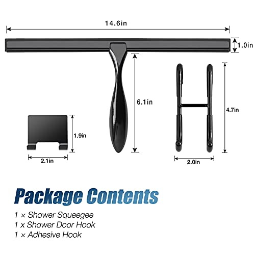 Simtive 14-Inch Shower Squeegee Set, Includes Shower Door Hook and Adhesive Hook, Squeegee for Shower Doors, Mirror and Window, Black - color: Black, size: 14-Inch