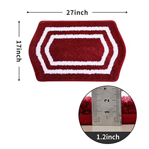 COSY HOMEER Extra Thick Bath Linen Sets Rugs - Anti-Slip Bath Mats Soft Plush 100% Strong Polyester Living Room Bathroom Water Absorbent(Red,17x27 - Inches) - color: White/Red, size: 1'5" x 2'3" (Oval)