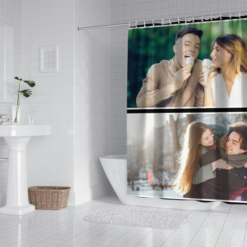 Personalized Shower Curtain Set Custom Photo Shower Curtains Modern Minimalist Home Bathroom Curtain Decor with 12 Hooks 72 Inch Wide * 72 Inch High - color: 2 Photo, size: 72"W x 72"L (Pack of 1)