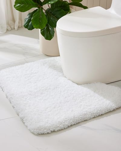 ILANGO White Toilet Rugs U Shaped 22" × 24" Non Slip & Super Absorbent Extra Thick Soft, Washable Bath Mats for Bathroom Floor, Microfiber Plush Shaggy Contour Bath Rugs for Toilet,Dry Quick - color: White, size: 1'10" x 2' (22''x24'' Toilet Rug)