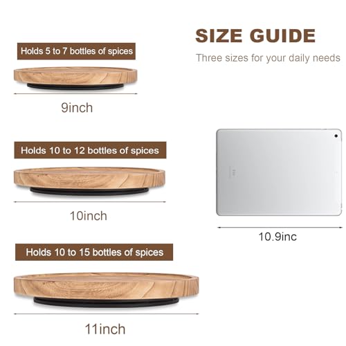Wood Lazy Susan Organizer Kitchen Turntable for Cabinet Farmhouse Bathroom Decor Round Decorative Tray for Vanity, Counter, Sink, Coffee Table, 11 Inch, Brown - color: Brown, size: 11“