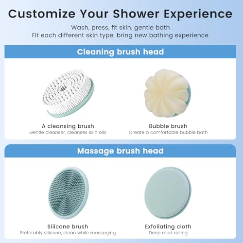 Electric Back Scrubber for Shower - Waterproof Rechargeable Exfoliating Brush for Deep Cleansing, Soft Bristles for Sensitive Skin, Dry/Wet Use for Back, Arms & Legs (Blue) - color: Blue