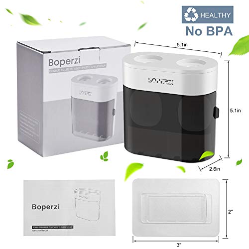 Boperzi Dustproof Cover Toothbrush Holder Wall Mounted Automatic Dispenser for Shower Bathroom Set with 2 Toothpaste Squeezers(No Electric, No Light) - color: Black